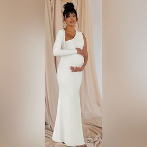 Club L London One-Shoulder Maternity Gown in White
